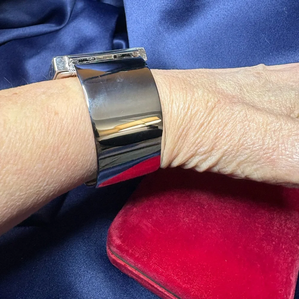 Joan Rivers Classic Contemporary Watch Silver Wide Band